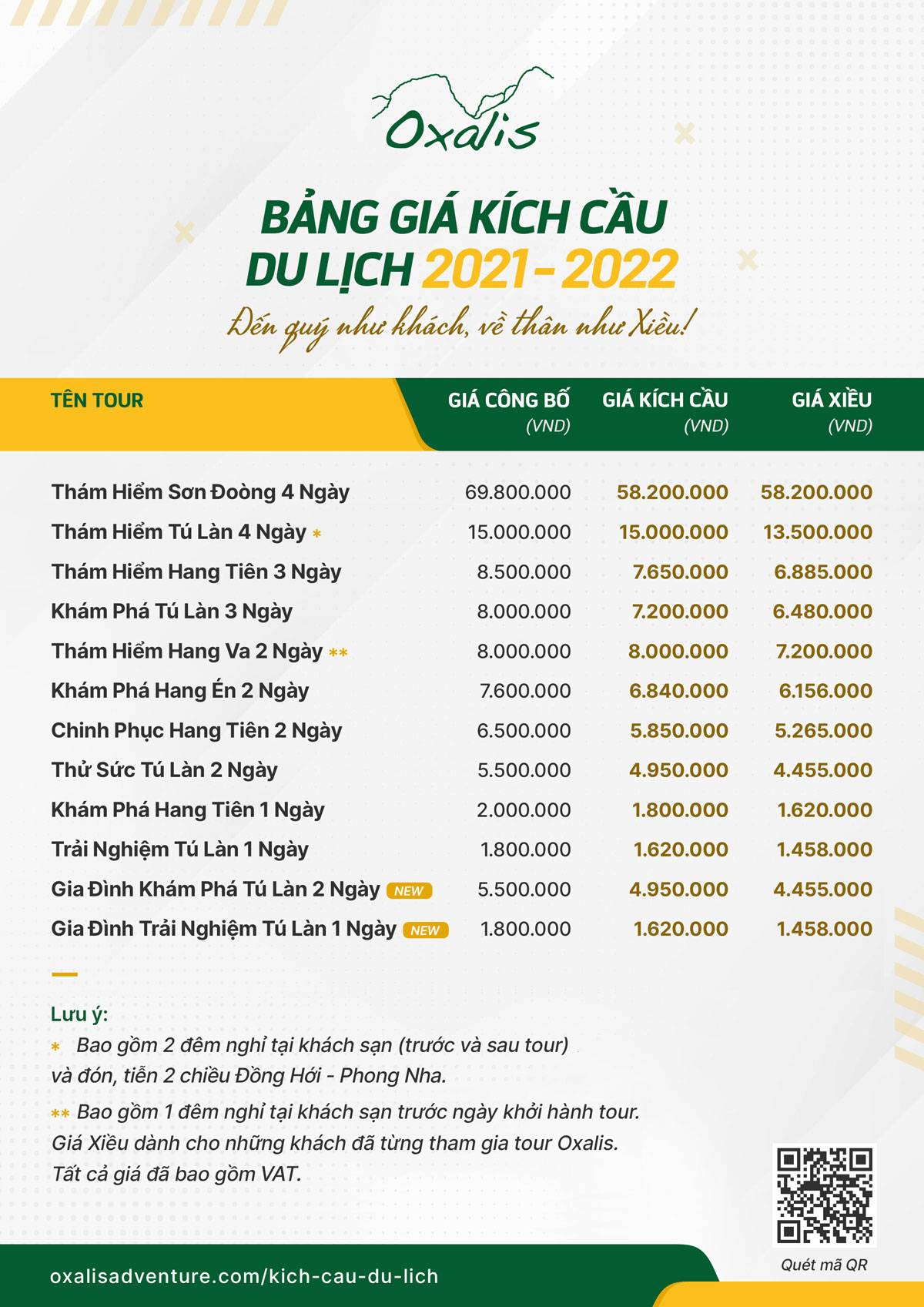 Bảng giá dành cho Xiều