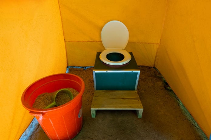 Every toilet is provided with rice husks to cover human waste