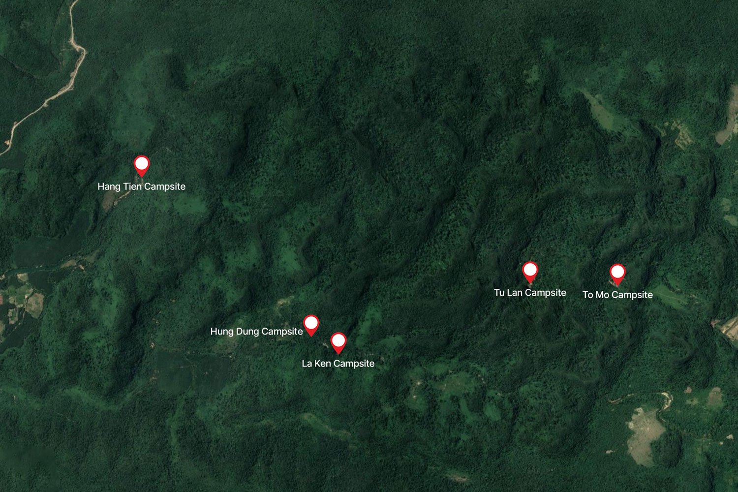 The location of campsites at Tu Lan Cave System.