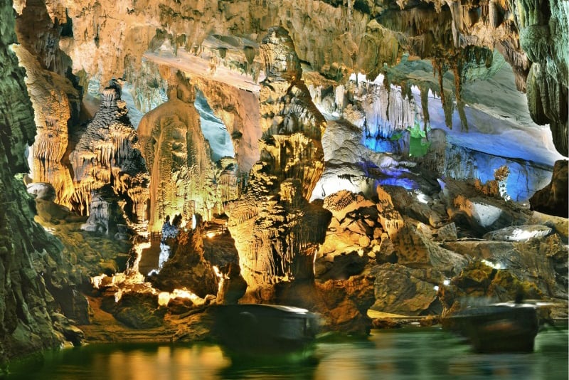Impressive stalactices and stalagmites in Phong Nha Cave.