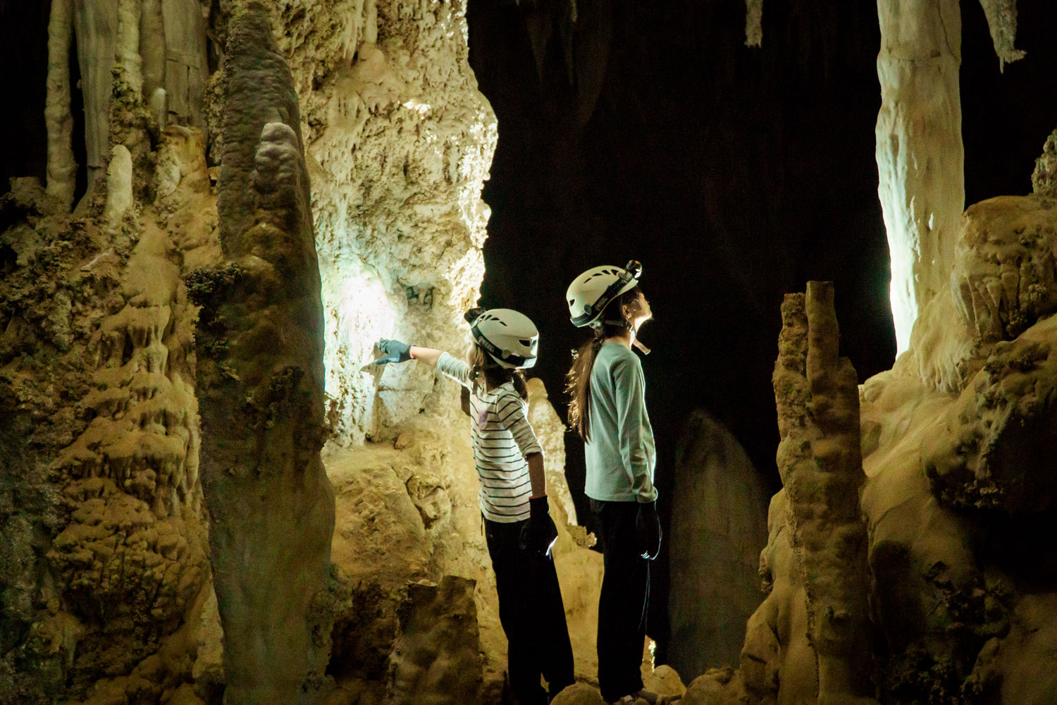 Exploring magnificent cave formations.
